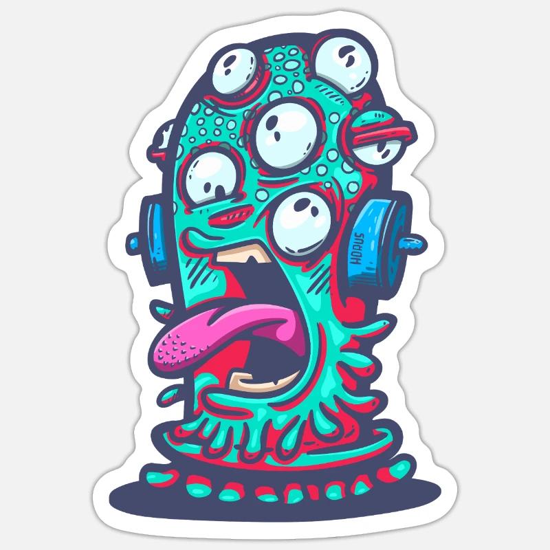 Psychedelisches Monster mit Kopfhörern - Sticker Größe S (10 x 10 cm) - Mattweiß