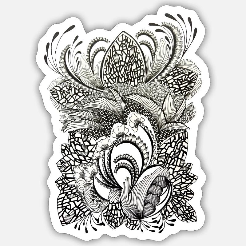 Black and White Flower Branches Pattern Sticker size S (10 x 10 cm)