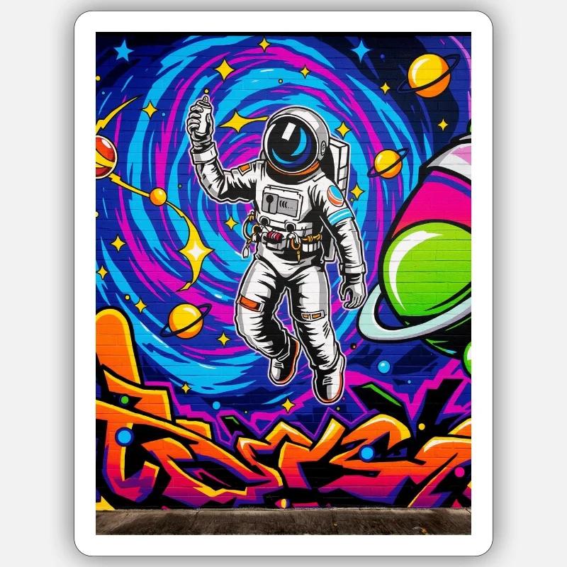 Astronaute dans l’univers du graffiti - Sticker taille S (10 x 10 cm) - blanc mat