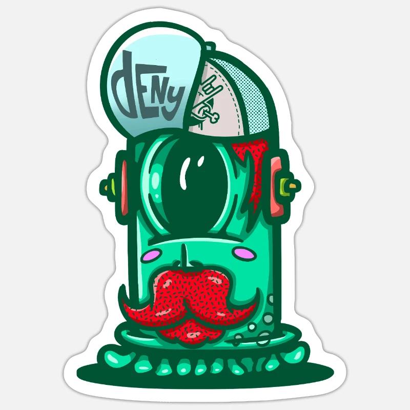 Casque Spatial Vert avec Moustache Sticker taille S (10 x 10 cm)