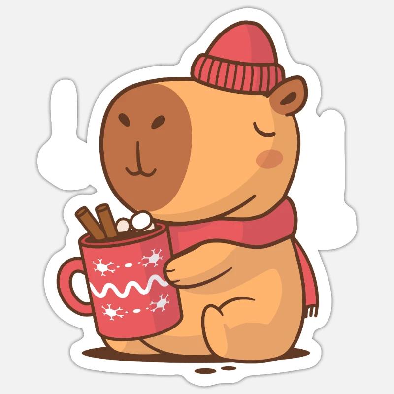 Vacances douillettes à Capybara - Sticker taille S (10 x 10 cm) - blanc mat