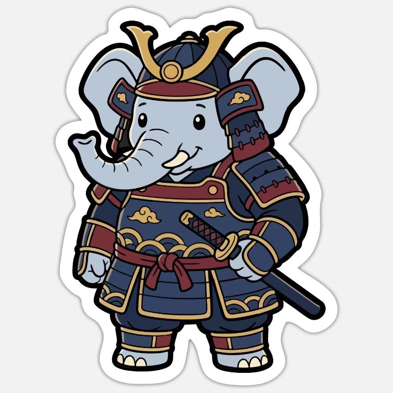 Elephant Samurai in Warrior Armor Sticker size S (10 x 10 cm)