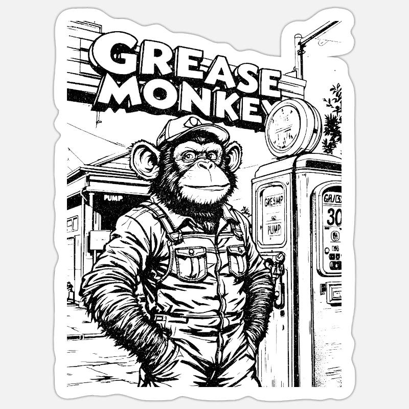 GreaseMonkey Line Art - Sticker size S (10 x 10 cm) - white matte