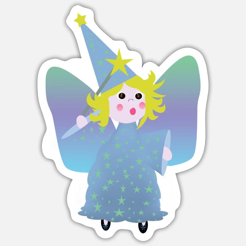 Kleiner Feenzauberer mit den Sternen - Sticker Größe S (10 x 10 cm) - Mattweiß