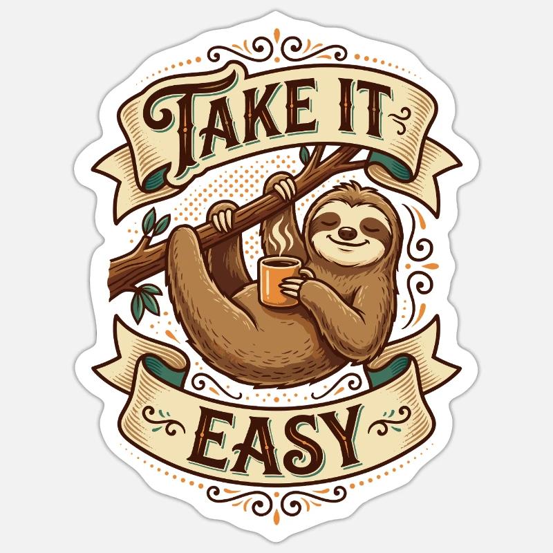 Take It Easy Sloth Motif - Sticker size S (10 x 10 cm) - white matte