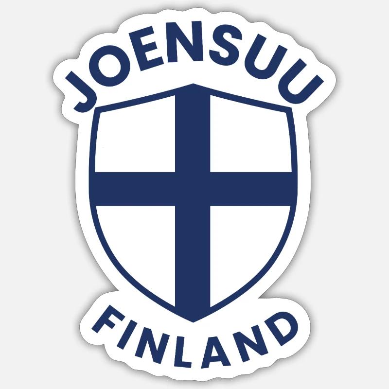 Bouclier Joensuu Drapeau de Finlande - Sticker taille S (10 x 10 cm) - blanc mat