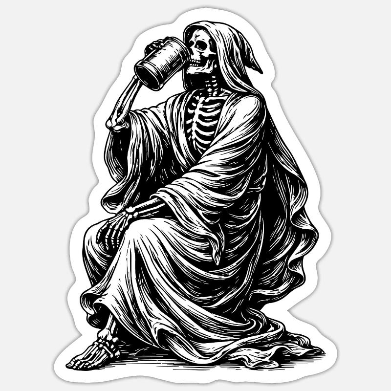 gothic skeleton drinking beer drawing Sticker size S (10 x 10 cm)