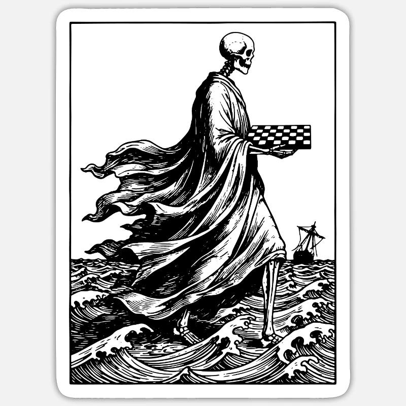 skeleton plays chess - Sticker size S (10 x 10 cm) - white matte