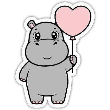 Süßes Nilpferd Herz Ballon Liebe - Sticker Größe S (10 x 10 cm) - Mattweiß - Vorne