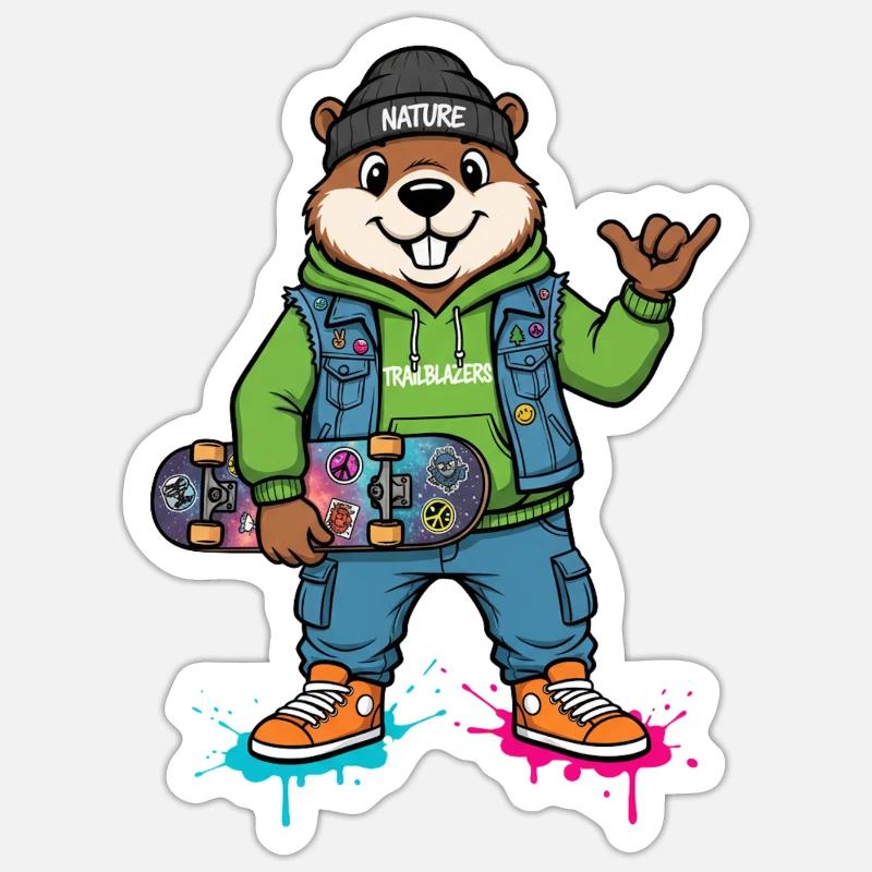 Trailbrawler Biber Skateheld - Sticker Größe S (10 x 10 cm) - Mattweiß