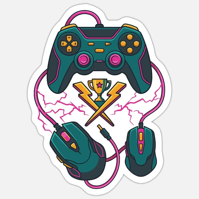 Neon Gaming Trophäe - Sticker Größe S (10 x 10 cm) - Mattweiß