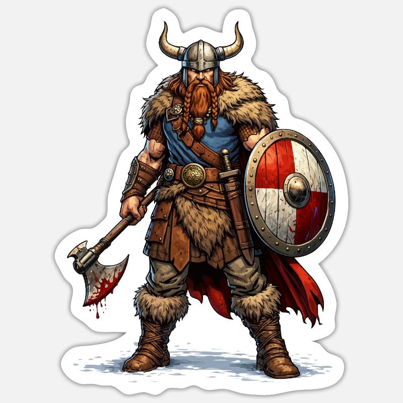 Wikinger Krieger mit Schild - Sticker Größe S (10 x 10 cm) - Mattweiß