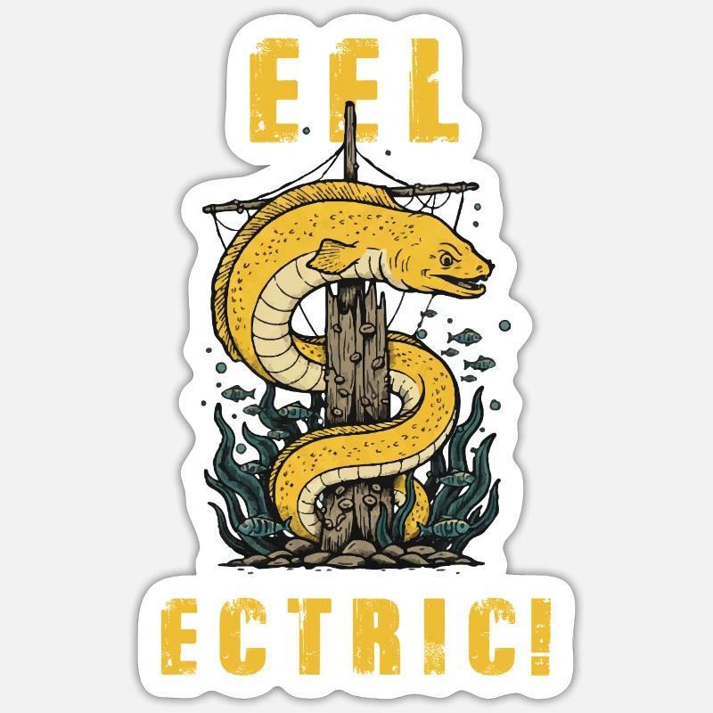 Vintage Eel-ectric Eel Humor Sticker size S (10 x 10 cm)