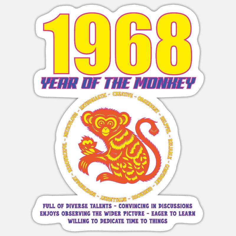 1968_MONKEY_fluor - Sticker taille S (10 x 10 cm) - blanc mat