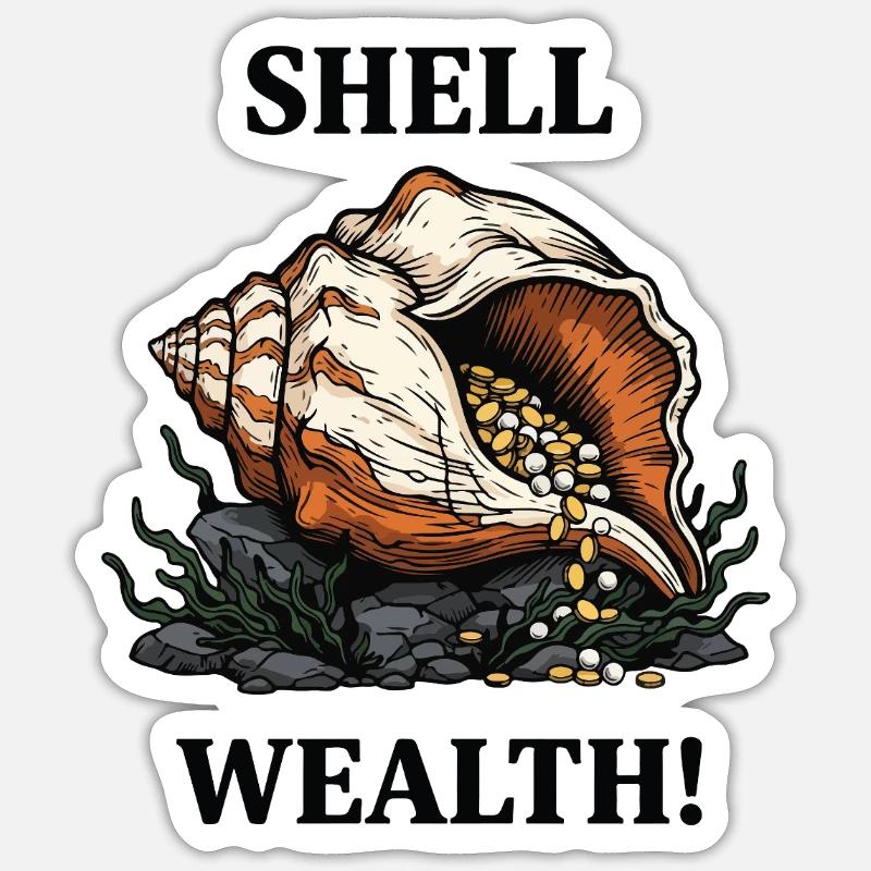 Shell Wealth Coquillage Perles Richesse - Sticker taille S (10 x 10 cm) - blanc mat