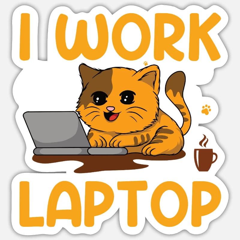 Cat work on laptop - Sticker size S (10 x 10 cm) - white matte