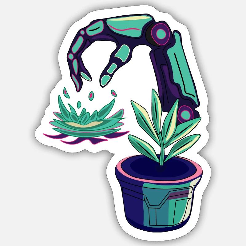 Robots néon - Sticker taille S (10 x 10 cm) - blanc mat