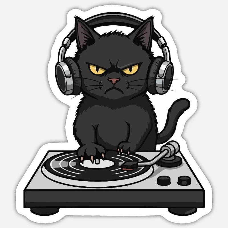 Turntable Cat Chat DJ Vinyle Sticker taille S (10 x 10 cm)