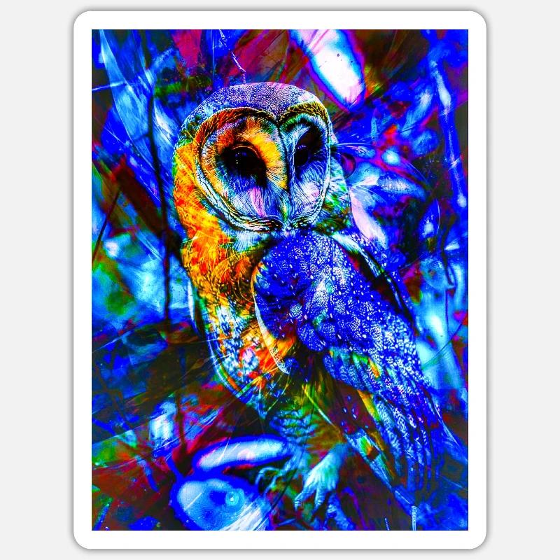 Neon Owl in Psychedelic Light - Sticker size S (10 x 10 cm) - white matte