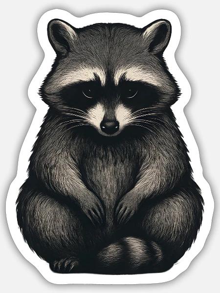 Trauriger Waschbär im Nachtwald Stil - Sticker Größe S (10 x 10 cm) - Mattweiß