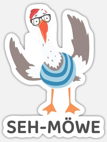 SEH-MÖWE – Lustige Möwe mit Brille Cartoon - Sticker Größe S (10 x 10 cm) - Mattweiß