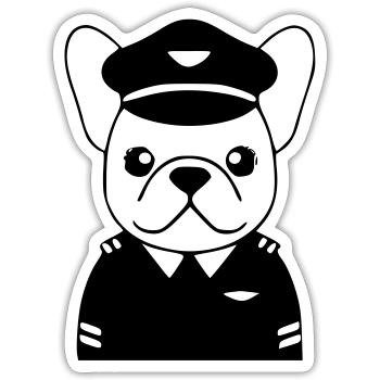 Frenchie Pilot Uniform Schwarz - Sticker Größe S (10 x 10 cm) - Mattweiß - Vorne