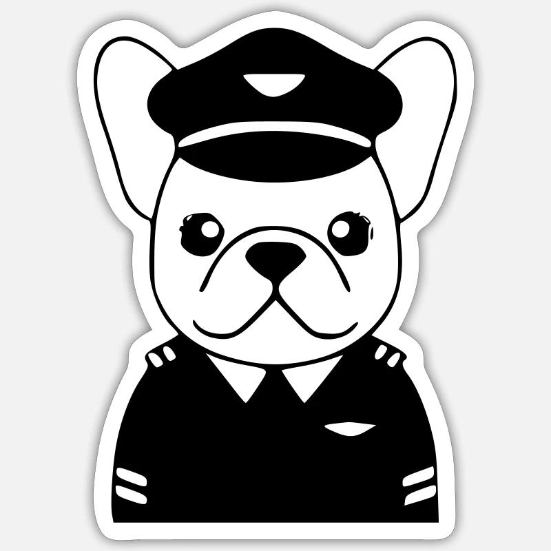 Frenchie Pilot Uniform Black Sticker size S (10 x 10 cm)