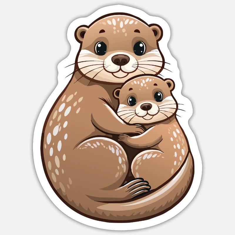 Mutterotter mit Jungtier Sticker Größe S (10 x 10 cm)