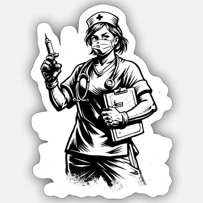 Friendly Nurse Comic Style Black - Sticker size S (10 x 10 cm) - white matte