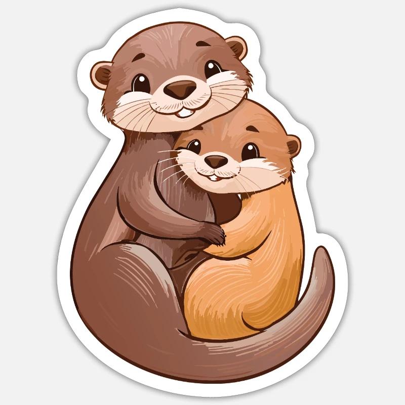 Two cute otters cuddle - Sticker size S (10 x 10 cm) - white matte