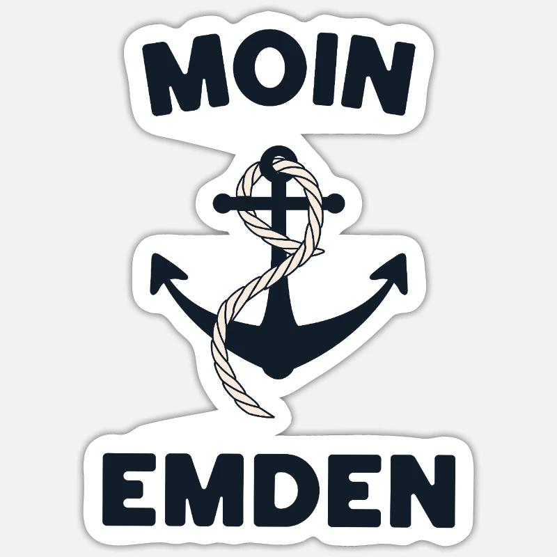 Moin Emden – Maritimes Anker-Design - Sticker Größe S (10 x 10 cm) - Mattweiß