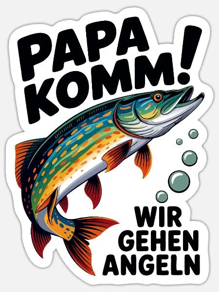 Papa Komm! Angelabenteuer Fischdesign - Sticker Größe S (10 x 10 cm) - Mattweiß