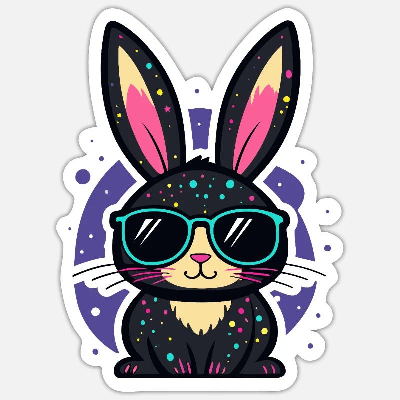 Chic neon bunny with glasses - Sticker size S (10 x 10 cm) - white matte