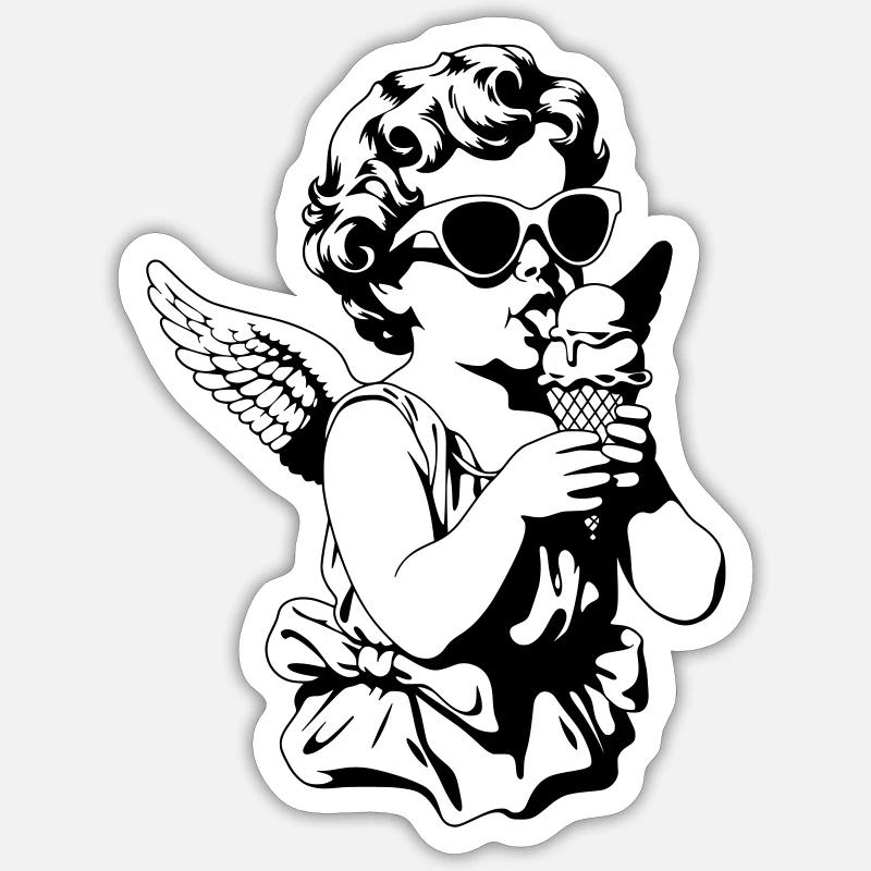 Cooler Cherub mit Sonnenbrille und Eis Sticker Größe S (10 x 10 cm)