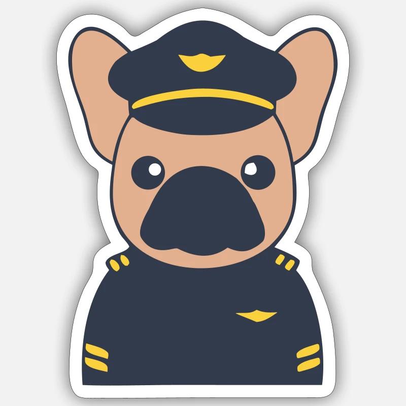 Frenchie Pilot Captain Uniform Sticker size S (10 x 10 cm)