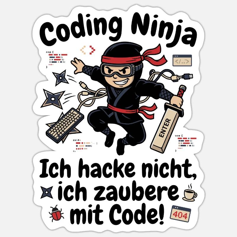 Coder Ninja Programmierer Humor Sticker Größe S (10 x 10 cm)
