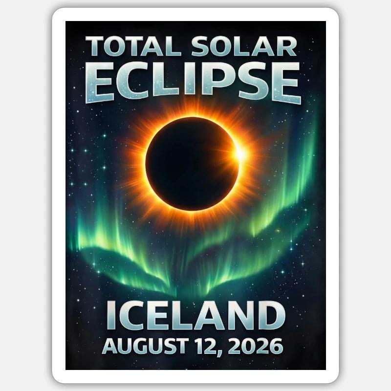 Total Solar Eclipse Iceland 2026 Reykjavik - Sticker size S (10 x 10 cm) - white matte