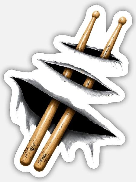 Drumsticks Design – Schlagzeuger & Musiker Motiv - Sticker Größe S (10 x 10 cm) - Mattweiß
