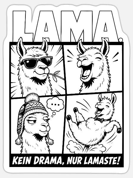 Lama kein Drama Spruch lustig - Sticker Größe S (10 x 10 cm) - Mattweiß
