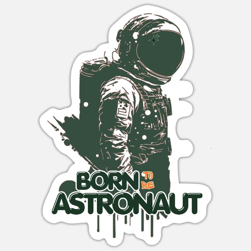 Né Pour Astronaute - Design Spatial - Sticker taille S (10 x 10 cm) - blanc mat