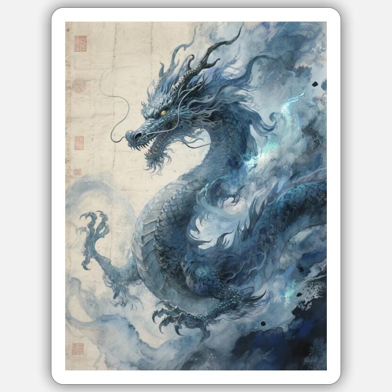 The Starry Night: Blue Dragon – Aether - Sticker size S (10 x 10 cm) - white matte