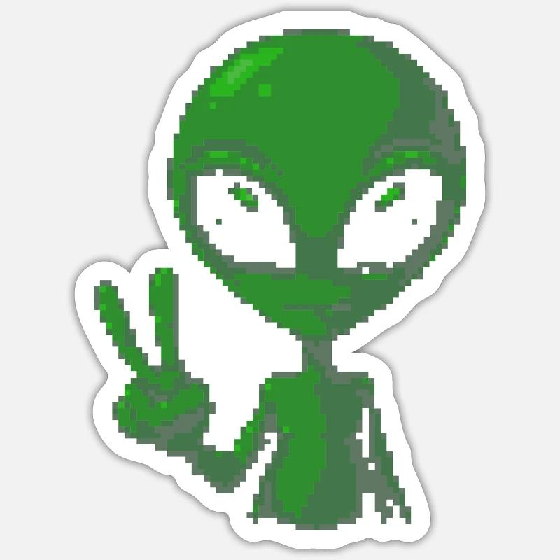 Pixel grünes Alien-Friedenszeichen - Sticker Größe S (10 x 10 cm) - Mattweiß