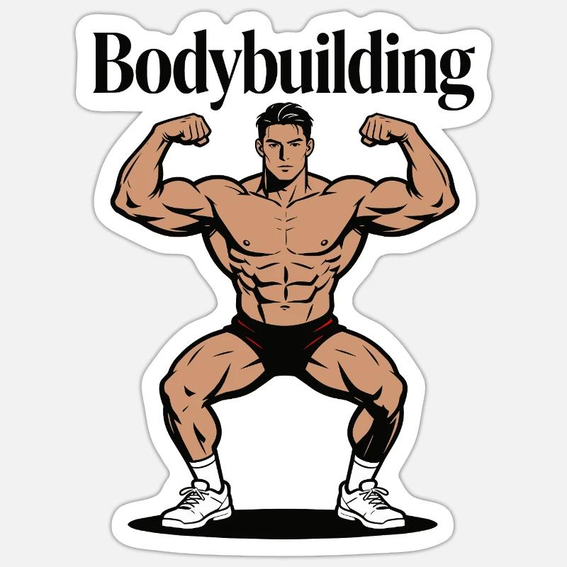 Bodybuilder de culturisme - Sticker taille S (10 x 10 cm) - blanc mat