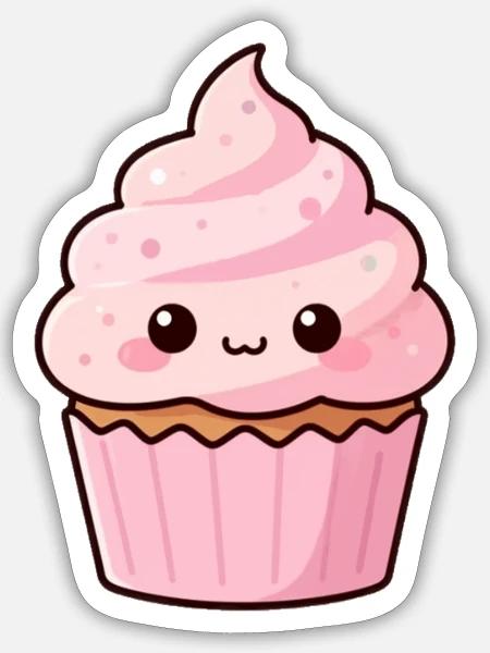 Kawaii Cupcake rosa Muffin Kuchen backen Geschenk - Sticker Größe S (10 x 10 cm) - Mattweiß