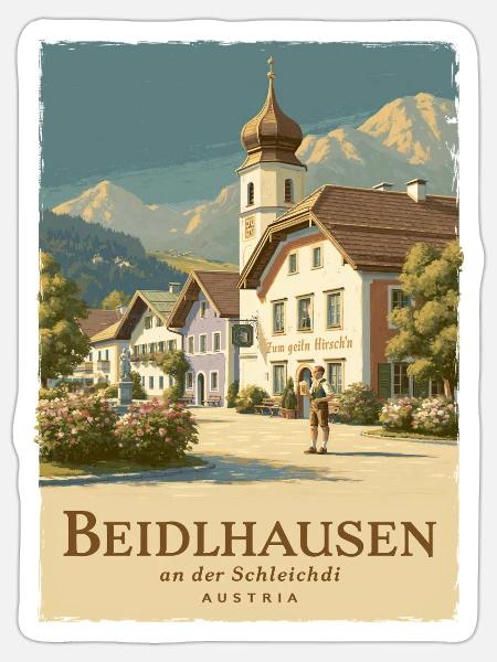 Beidlhausen Poster - Alpen Dorfharmonie - Sticker Größe S (10 x 10 cm) - Mattweiß