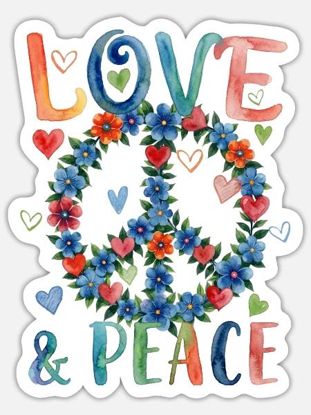 Love and Peace Blumenzeichen im Aquarellstil - Sticker Größe S (10 x 10 cm) - Mattweiß