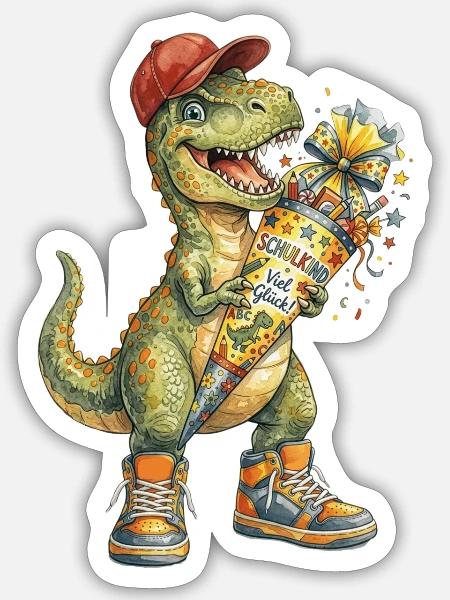 Cooler Aquarell T-Rex für den Schulanfang - Sticker Größe S (10 x 10 cm) - Mattweiß