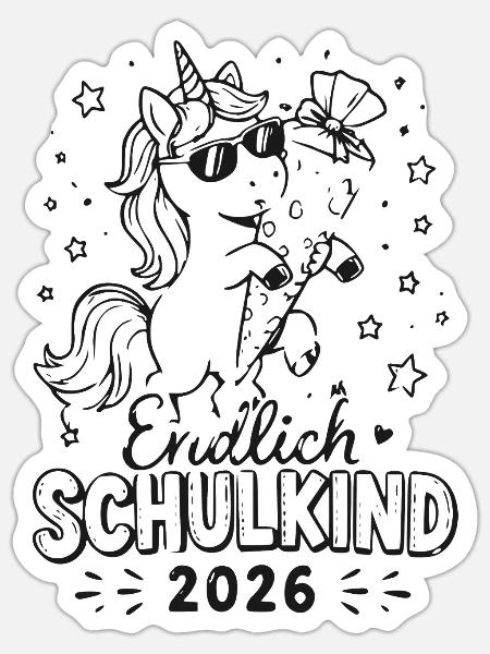 Einhorn Schulkind 2026 Edition - Sticker Größe S (10 x 10 cm) - Mattweiß