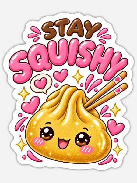 Stay Squishy! – Goldenes Kawaii Dumpling - Sticker Größe S (10 x 10 cm) - Mattweiß