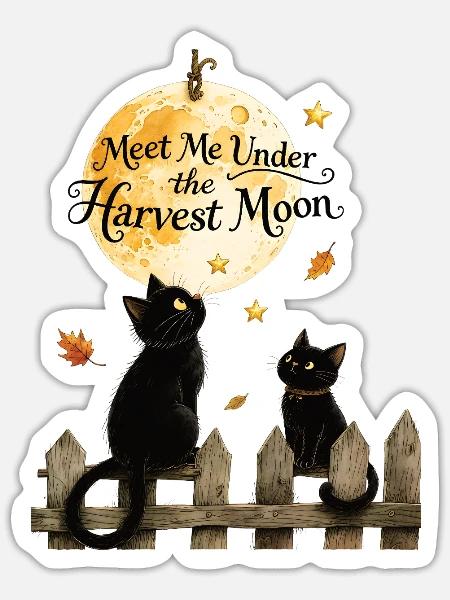 Mondnacht mit Katzen unter Erntemond - Sticker Größe S (10 x 10 cm) - Mattweiß